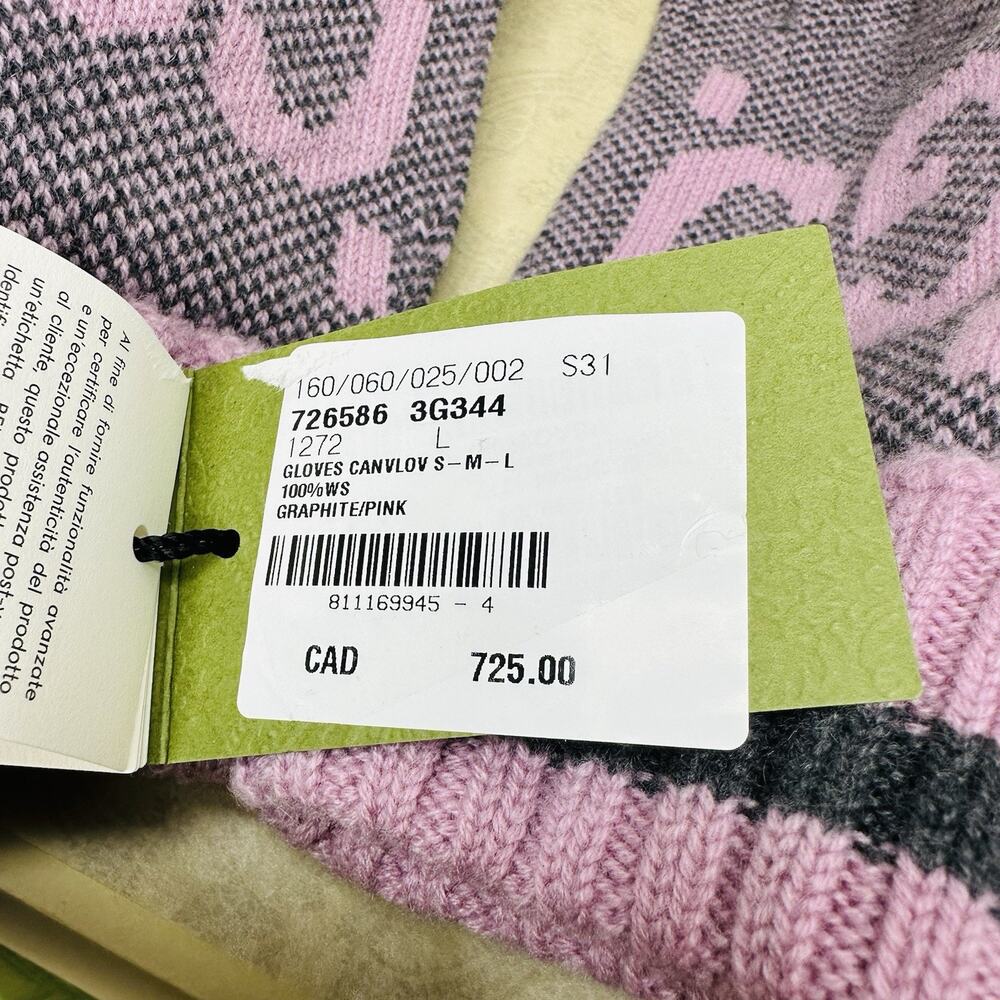 NIB Gucci GG Fingerless Gloves Mittens Pink Size L 100% Cashmere - Picture 8 of 12